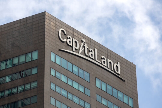 Sign of CapitaLand at one of the building at CDB Singapore