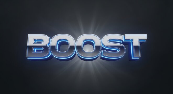 Glowing metallic boost text on dark background.