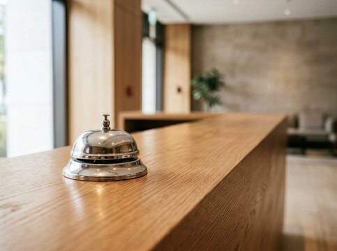 Silver Reception Service Bell on Hotel Counter