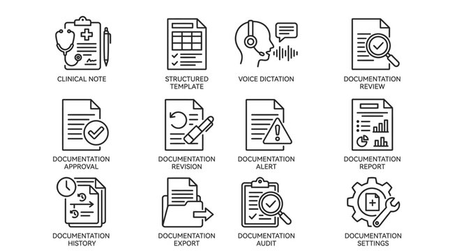 Medical Documentation Process Icon Set.