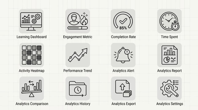 Set of Data Analytics and Learning Management System Icons.