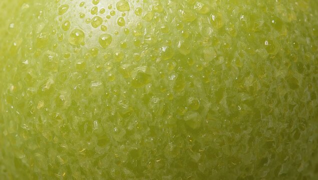 Close Up of Green Apple Skin with Water Droplets Showing Freshness and Juiciness