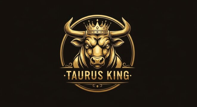Golden Bull Logo with Crown and Text Design.