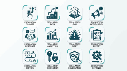 Fototapeta premium Set of twelve professional business escalation process management icons.