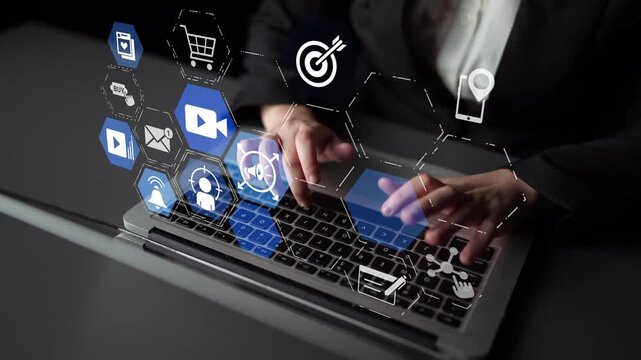 Content marketing interface with data dashboards, analytics charts, and content tools. Marketing success comes from content performance, content planning, and marketing optimization. Funnel