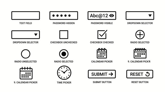 Set of UI form elements and interface web design icons.