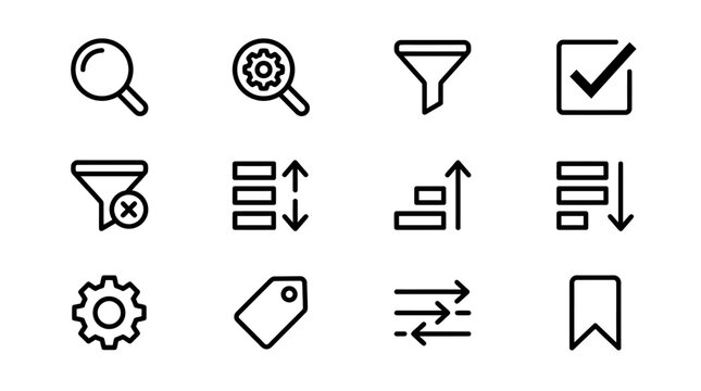 Set of UI interface icons for filtering and sorting data.