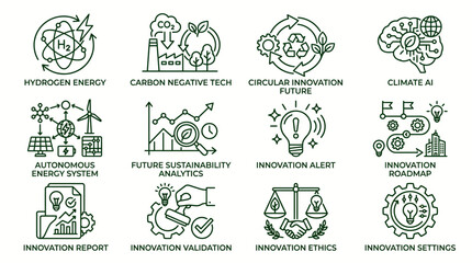 Naklejka premium Set of Innovation and Sustainability Technology Concept Icons.