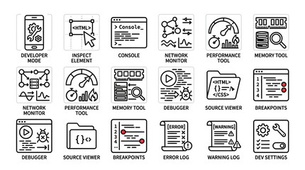 Naklejka premium Set of web development and programming hand drawn line icons.