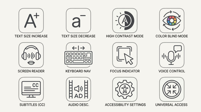 Set of web accessibility icons for inclusive user interface design.