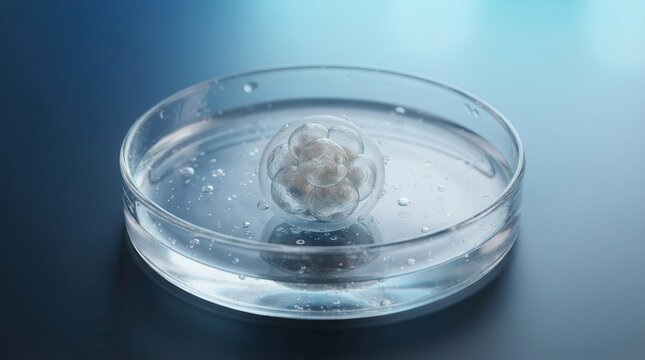 Early-stage embryo development occurring in vitro within a petri dish.