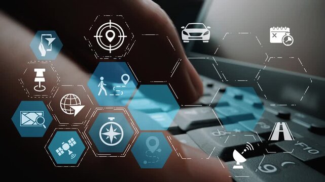 GPS icons show navigation, GPS tracking, and location. GPS supports real time maps, direction, and GPS navigation services for mobility and transport. Funnel