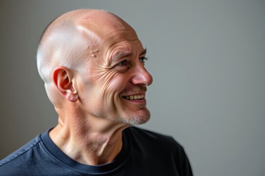 Close-up portrait of bald man smiling