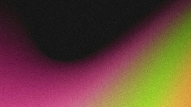 Abstract textured grainy noise gradient backdrop with smooth flowing color transition of deep black, rich magenta, lime green, and warm mustard yellow.