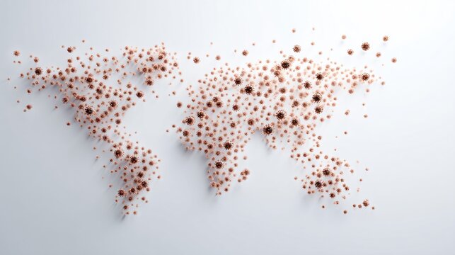 Epidemic global impact concept, world map silhouette with floating virus particles, subtle glow, neutral color scheme, international public health theme, editorial stock illustration