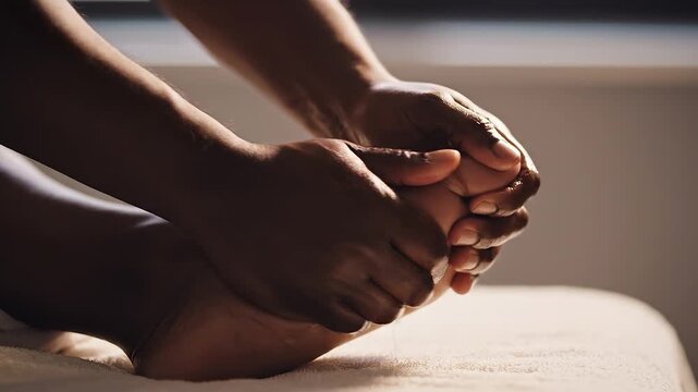 Close up of person massaging foot for pain relief.