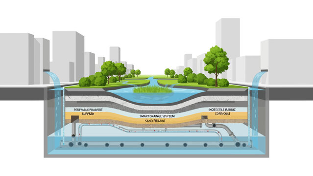 Sustainable Smart Drainage System and Urban Green Infrastructure Cross-Section