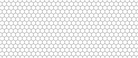 Repeated hexagon shapes pattern. Honeycomb background. Minimalistic print with hexahedrons. Mosaic geometric texture. Tile floor, fence or fishnet surface. Vector graphic illustration. © Kuswantoro