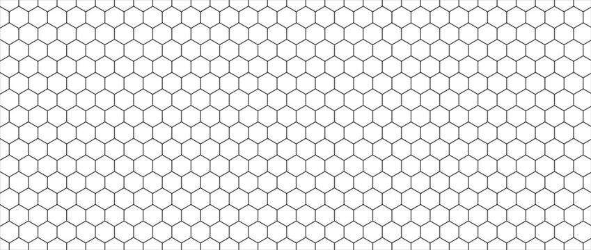 Repeated hexagon shapes pattern. Honeycomb background. Minimalistic print with hexahedrons. Mosaic geometric texture. Tile floor, fence or fishnet surface. Vector graphic illustration.