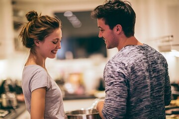 Young Couple Cooking Together in Bright Modern Kitchen © Tharshan