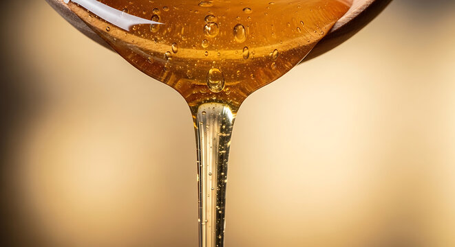 Golden honey pouring from spoon, macro, sweet, liquid, food ingredient