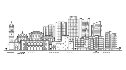 Fototapeta premium Modern City Skyline Outline - Contemporary Urban Architecture and Historic Buildings