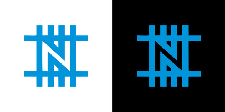 Minimalist Letter N Logo Design Featuring Geometric Horizontal and Vertical Parallel Lines Symbolizing Structural Connectivity and Modern Brand Identity