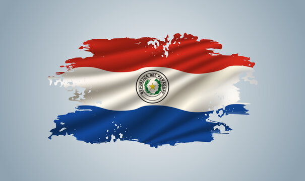 Paraguay flag made in brush stroke background. Dynamic design in the form of a brush stroke.