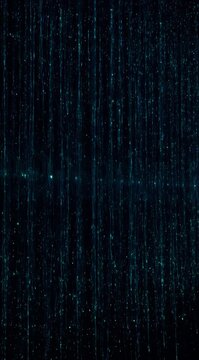 Abstract flowing cyan particles in dark space, digital data stream, networking communication, technology background
