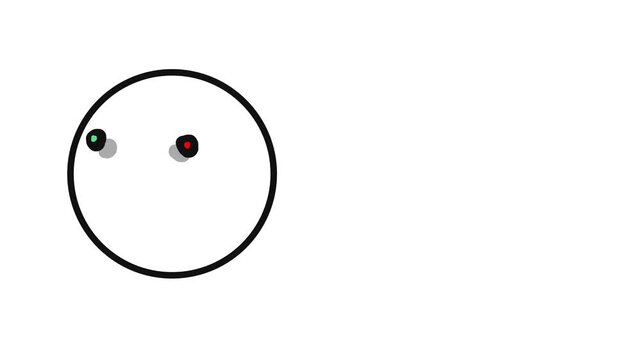 A simulation of a large atom or molecule, or planet, around which satellites or neutrons or particles fly.