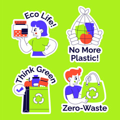 Naklejka premium Zero Waste Grocery Store Social Media Label Flat Cartoon Background Illustration