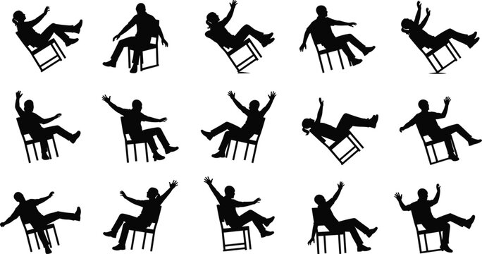 Silhouette of a person falling backwards off a chair in a minimalist style