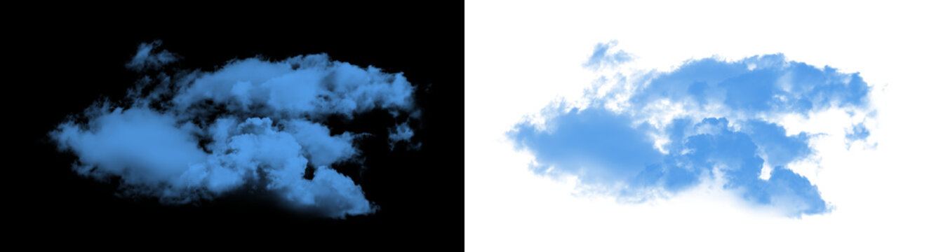 Blue cloud isolated on transparent background, fluffy cumulus cloud element for sky replacement, realistic cloud texture for digital compositing