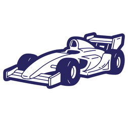 Fototapeta premium Simple illustration of a modern formula one race car in a bold blue and white design
