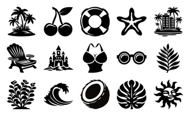 Obraz premium PNG Tropical vacation icons collection on transparent background