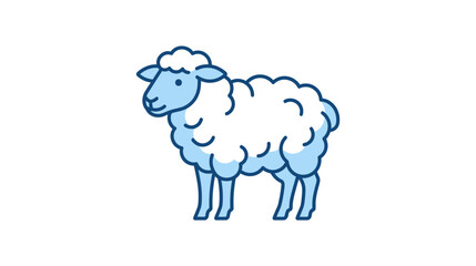 Cute cartoon sheep illustration, simple line art, blue and white, isolated on white © alam