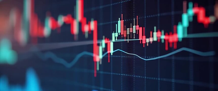 Stock market candlestick chart with financial data analysis
