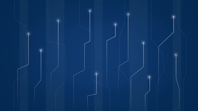 Abstract technology background with glowing lines and dots creating digital circuit patterns, representing data flow, network connections, and futuristic communication systems.