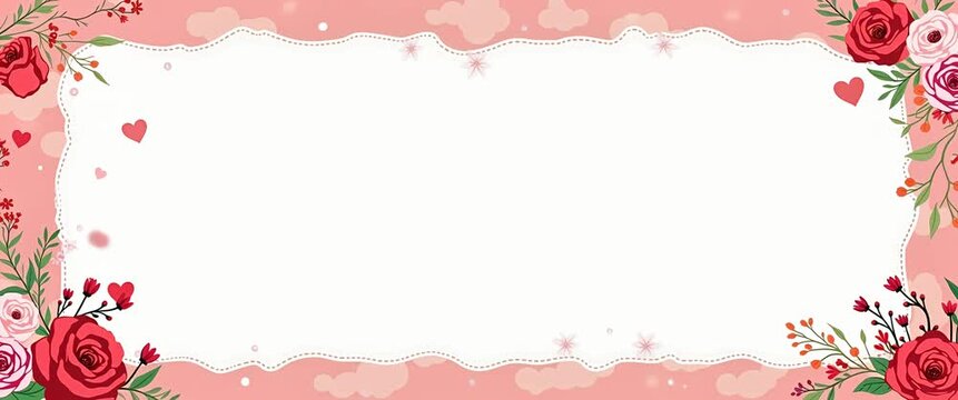 Floral border design with roses and hearts for romantic events