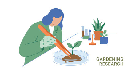 Fototapeta premium Scientist conducting horticultural research with a small plant in a petri dish and laboratory equipment.