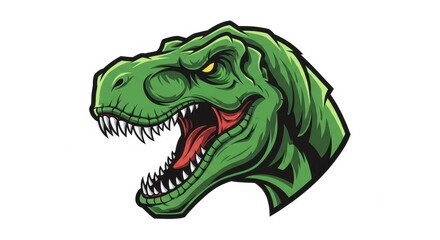 Naklejka premium Fierce Green Dinosaur Head Illustration with Sharp Teeth.