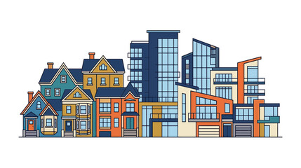 Diverse Cityscape Illustration: Houses and Modern Buildings © alam