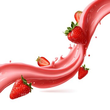 strawberry smoothie splash flowing ribbon isolated on white background jpg