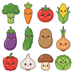 Fototapeta premium Colorful cartoon vegetable faces.