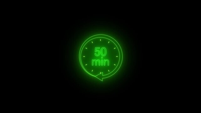 Timer 50 minutes clock with circular arrow on Black background. Clock with 50 minute and timer animation.50 Min arrow clock icon animation.4 k animation...