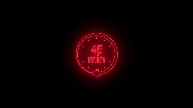 Timer 45 minutes clock with circular arrow on Black background. Clock with 45 minute and timer animation.45 Min arrow clock icon animation.4 k animation...