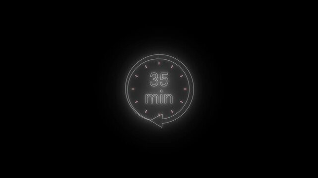Timer 35 minutes clock with circular arrow on Black background. Clock with 35 minute and timer animation.35 Min arrow clock icon animation.4 k animation.