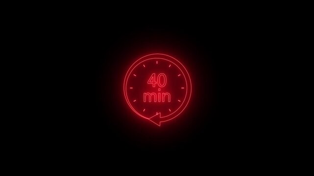 Timer 40 minutes clock with circular arrow on Black background. Clock with 40 minute and timer animation.40 Min arrow clock icon animation.4 k animation..