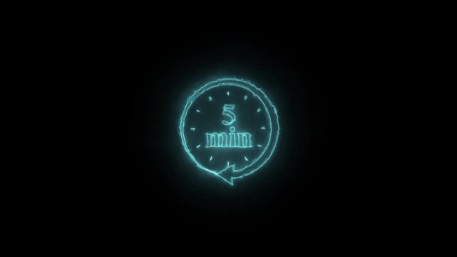 Timer 5 minutes clock with circular arrow on Black background. Clock with 5 minute and timer animation.5 Min arrow clock icon animation.4 k animation...