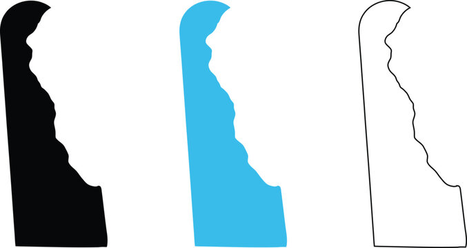 Delaware state map outline in black, blue, and white